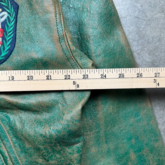 Vintage 1980s Avirex USA Mohawks Leather Jacket Mens L Green Preowned Faded - Picture 13 of 15